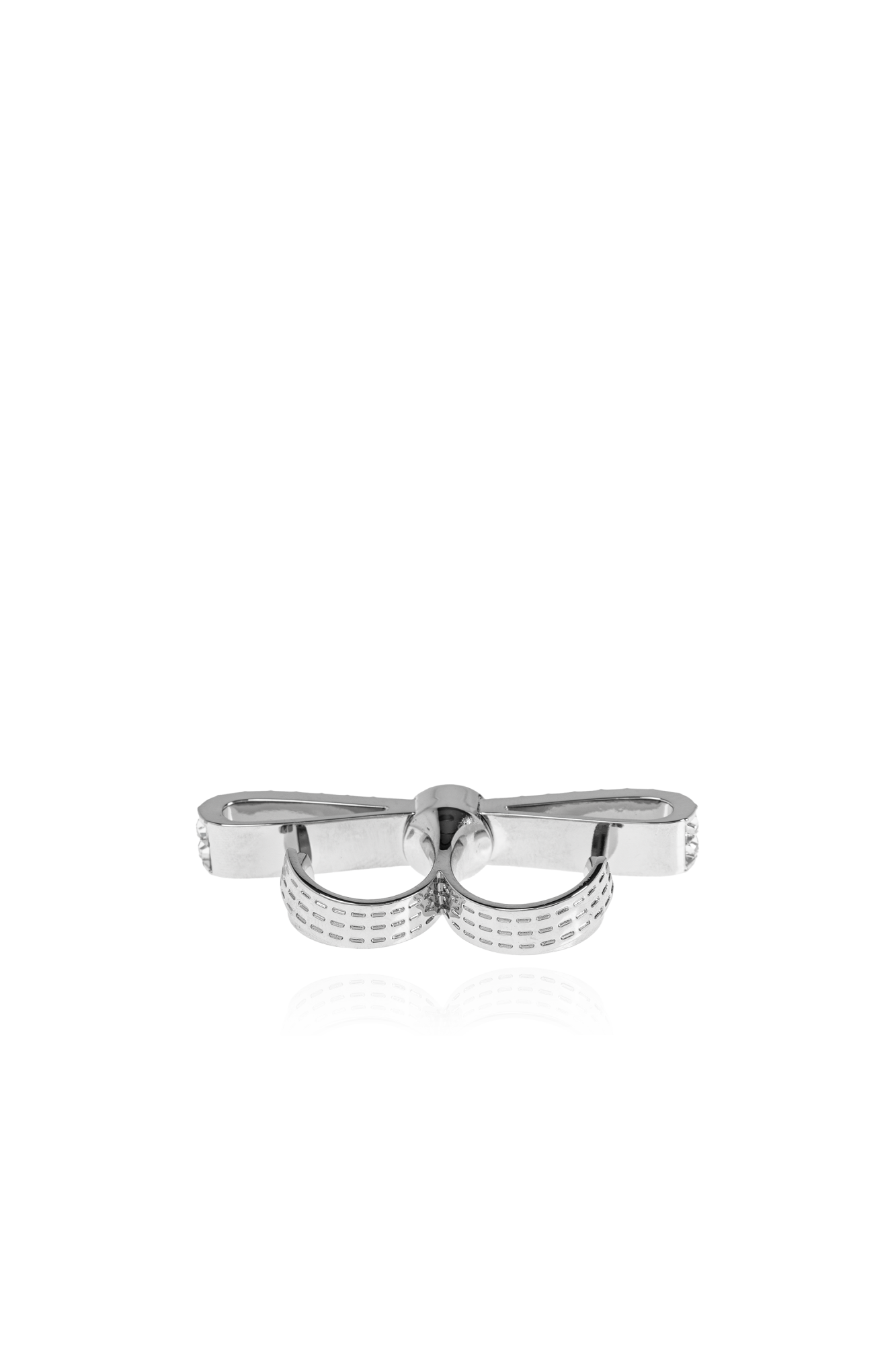 【送料&関税込】Versace Two-finger Ring Finished With Shimme Silver Two-finger ring finished with shimmering crystals